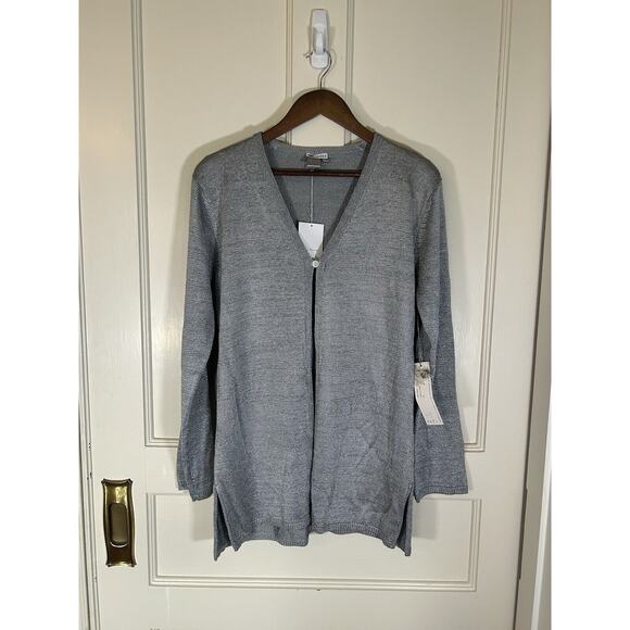 Vintage Worth Cardigan Womens Size Medium Silver Sparkle Designer Classic NWT - Picture 1 of 7